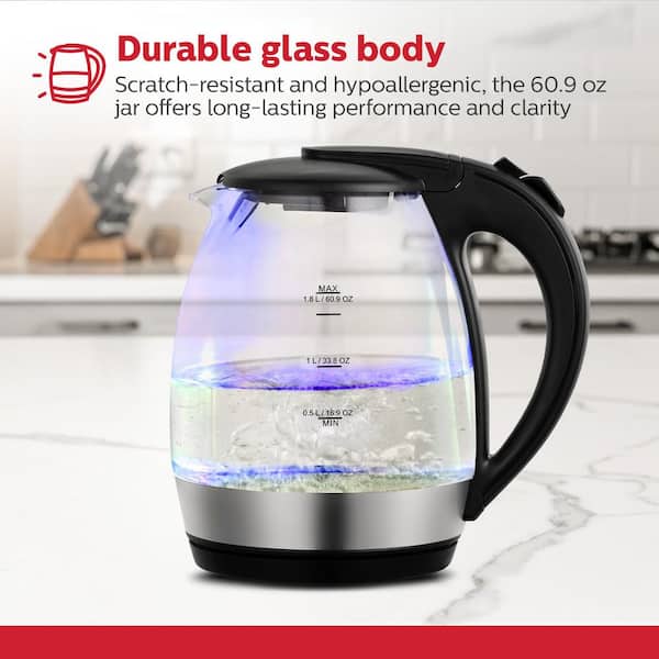 HOLSTEIN HOUSEWARES 7-Cup Black Glass Electric Kettle Corded