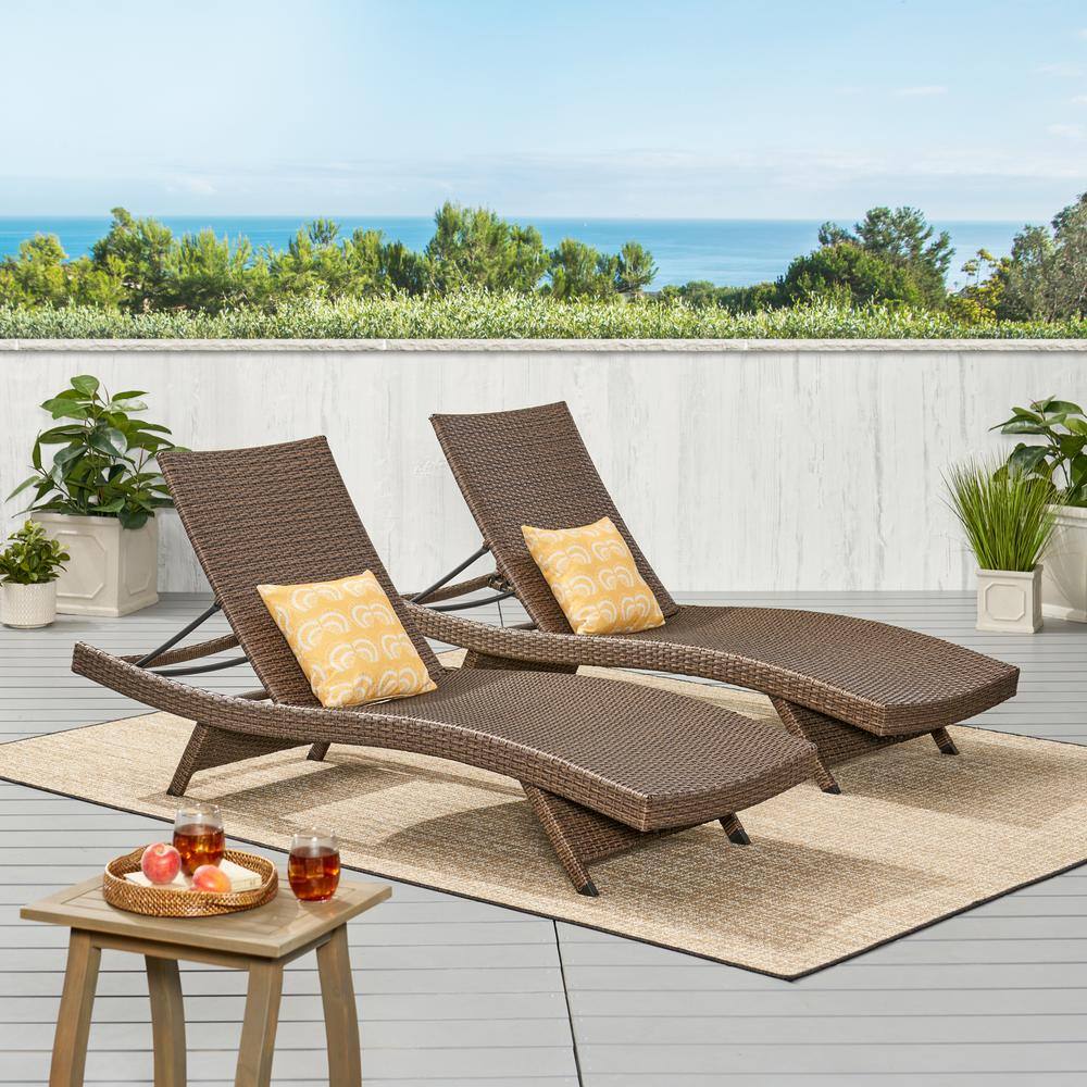 Mixed Mocha Wicker and Aluminum Outdoor Chaise Lounge Set of 2
