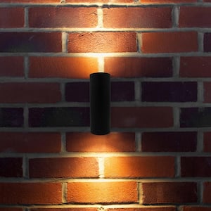 Black LED Outdoor Wall Cylinder Light with Up and Down Sconce Light