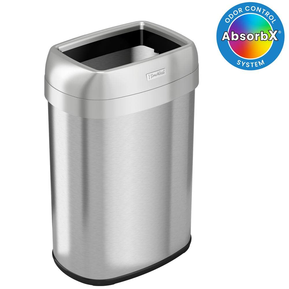 iTouchless - 13 Gallon Elliptical Open Top Trash Can and Recycle Bin with Dual AbsorbX Odor Filters, Stainless Steel, Office Home - Stainless Steel/Silver