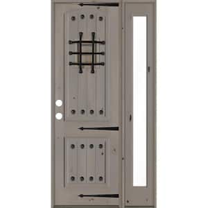44 in. x 96 in. Mediterranean Knotty Alder Right-Hand/Inswing Clear Glass Grey Stain Wood Prehung Front Door w/RFSL