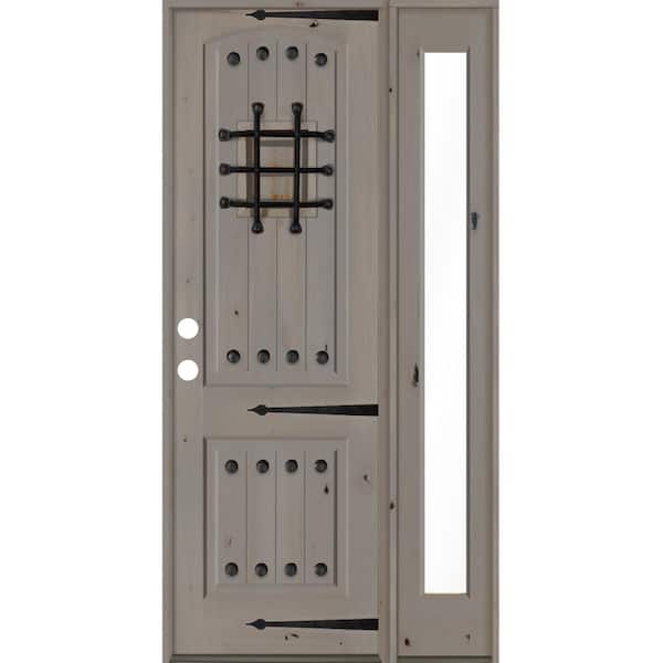 Krosswood Doors 44 in. x 96 in. Mediterranean Knotty Alder Right-Hand/Inswing Clear Glass Grey Stain Wood Prehung Front Door w/RFSL