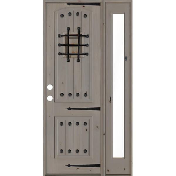 Krosswood Doors 46 in. x 96 in. Mediterranean Knotty Alder Right-Hand/Inswing Clear Glass Grey Stain Wood Prehung Front Door w/RFSL
