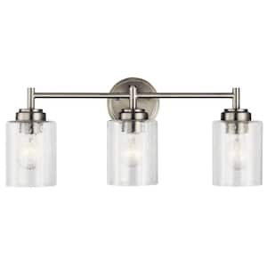 Winslow 21.5 in. 3-Light Brushed Nickel Contemporary Bathroom Vanity Light with Clear Seeded Glass