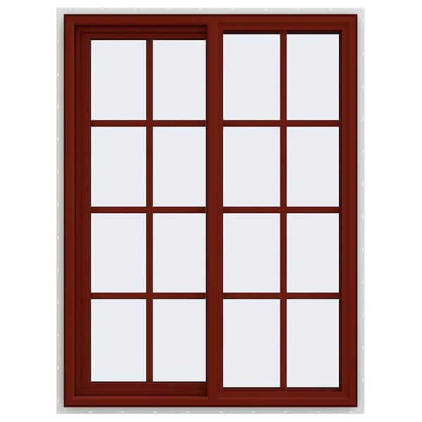 JELD-WEN 35.5 in. x 47.5 in. V-4500 Series Red Painted Vinyl Left-Handed Sliding Window with Colonial Grids/Grilles