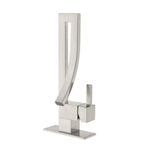 Single Handle Single Hole Bathroom Faucet with deckplate in Brushed Nickel