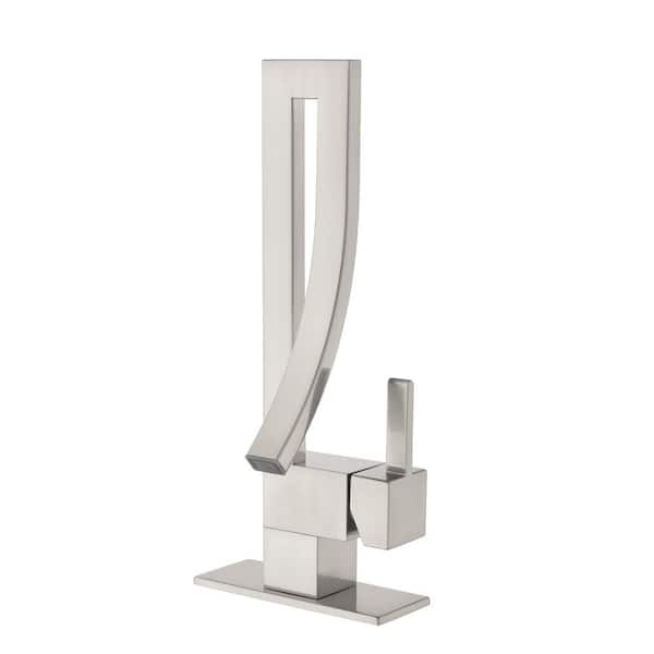 Satico Single Handle Single Hole Bathroom Faucet with deckplate in Brushed Nickel