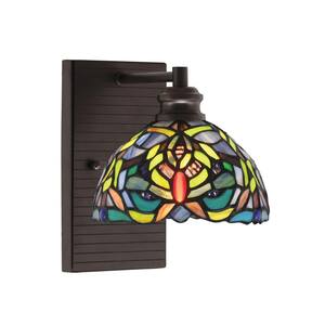 Albany 1-Light Espresso 7 in. Wall Sconce with Kaleidoscope Art Glass Shade