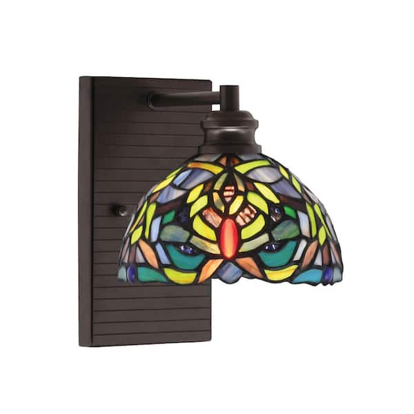 Unbranded Albany 1-Light Espresso 7 in. Wall Sconce with Kaleidoscope Art Glass Shade