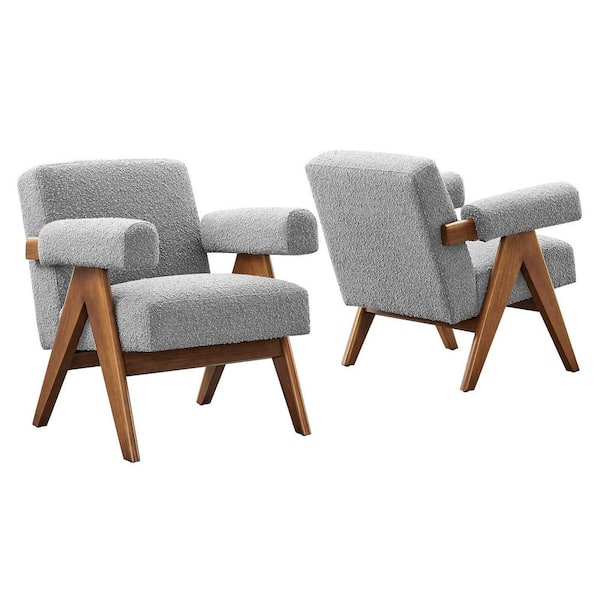 MODWAY Lyra Boucle Fabric Armchair - Set of 2 in. Light Gray