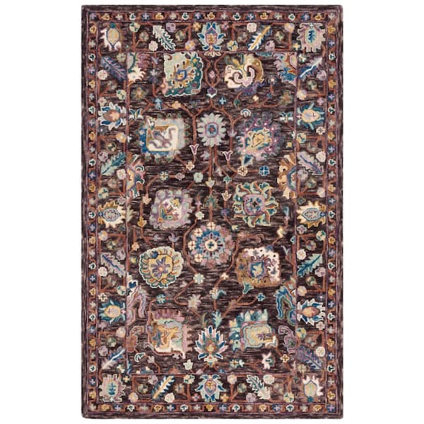Blossom 3 ft. x 5 ft. Charcoal/Lavender Border Aztec Area Rug