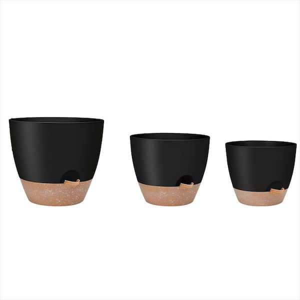 Large 12/10/9 in. Black Plastic Self Watering Plant Pots with Multi Mesh Drainage Holes for Garden Plants (3-Pack)