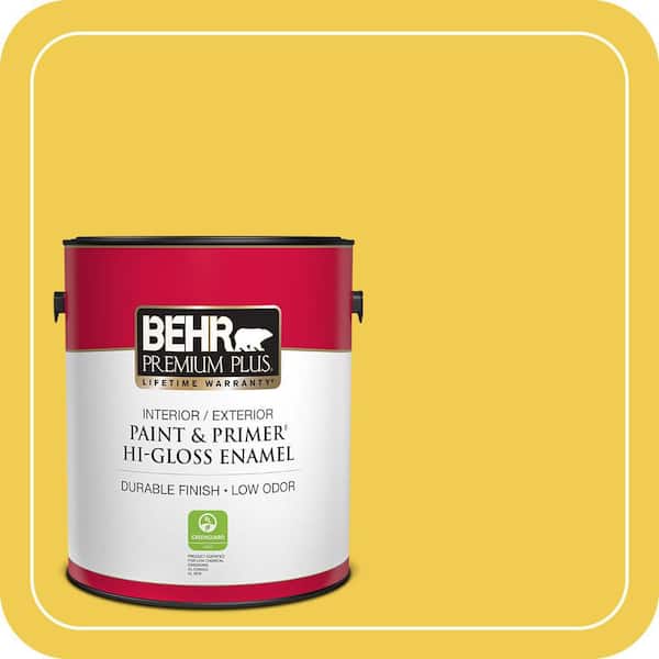 BEHR PREMIUM PLUS 1 gal. #P310-6 Radiant Sun Hi-Gloss Enamel Interior/Exterior Paint & Primer