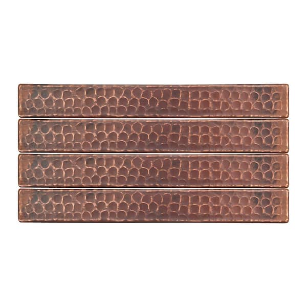 Premier Copper Products 1 in. x 8 in. Hammered Copper Decorative Wall Tile in Oil Rubbed Bronze (4-Pack)