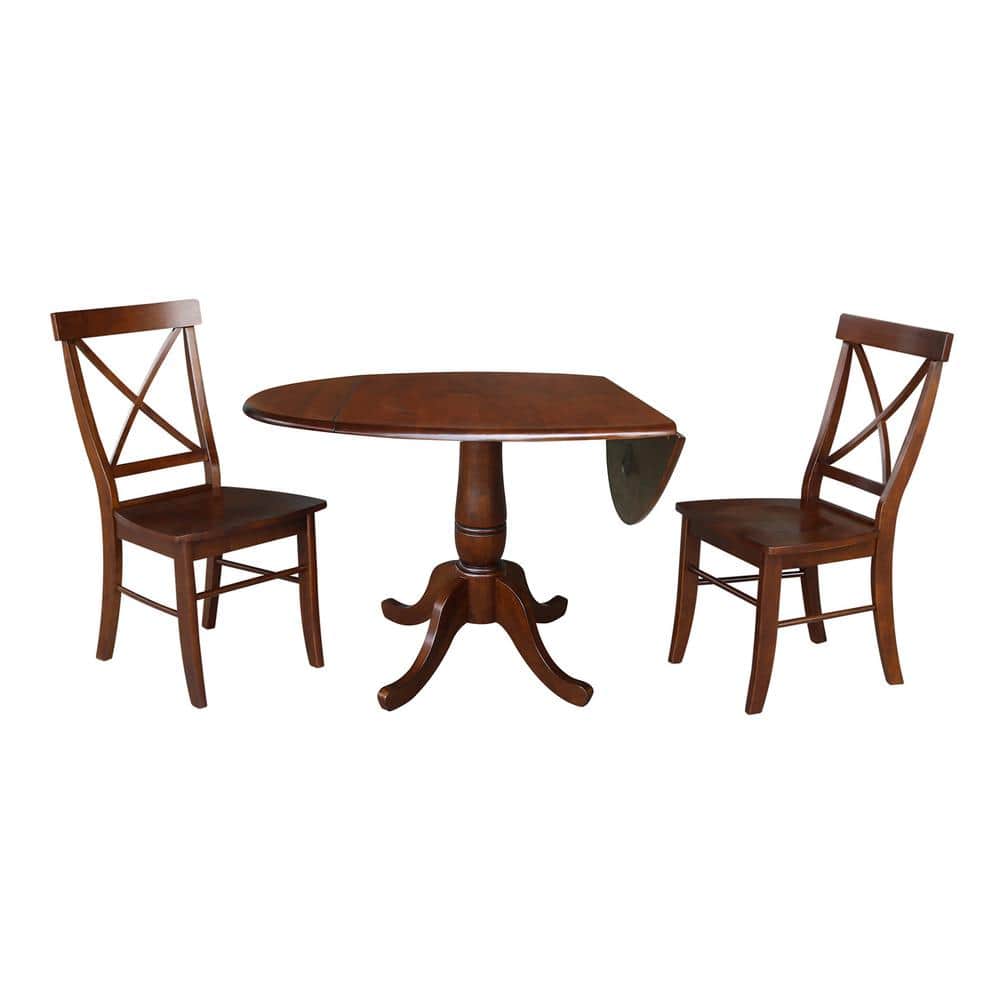 Espresso Solid Wood 3-Piece Round Pedestal Dining Set