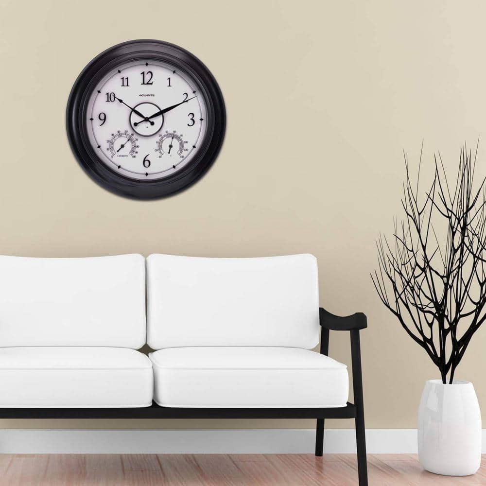 24-Inch Black Illuminated Outdoor Clock with Temperature and Humidity Sensor