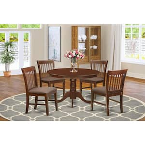 5-Piece Mahogany Finish Solid Wood Top Dining table with 4 Chairs with Lattice Back