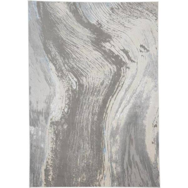 HomeRoots 7 x 10 Gray Ivory and Blue Abstract Area Rug