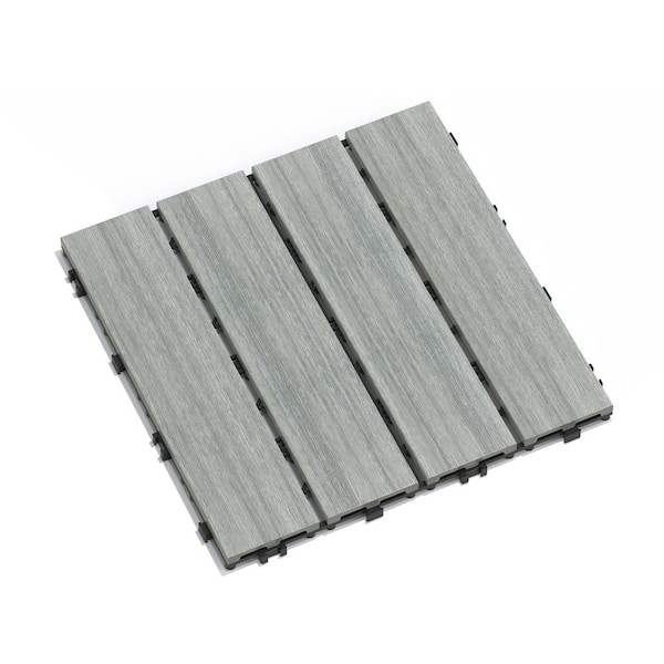 YOFE 1 ft. x 1 ft. DIY Outdoor Composite Wood-Plastic Interlocking Deck Tiles, Garage Floor Tiles in Light Gray(22 Per Case)