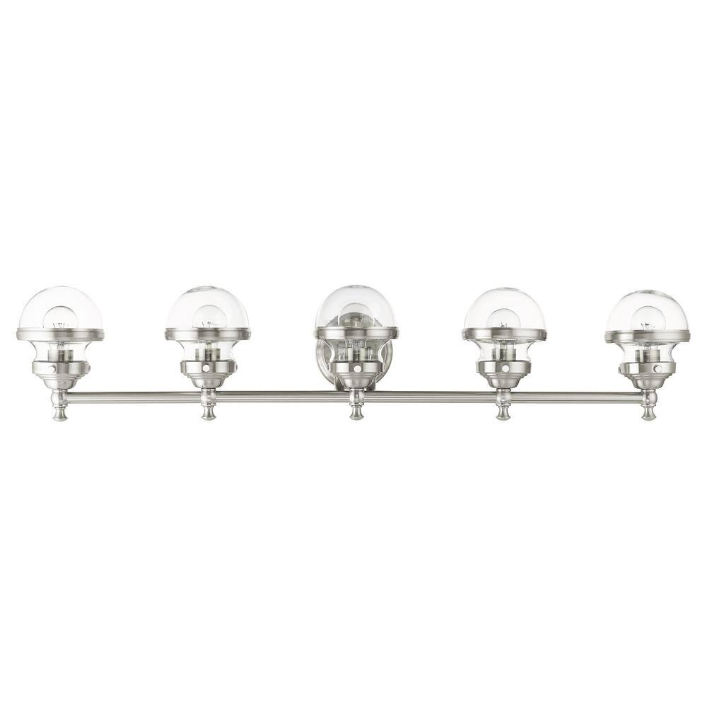 Oldwick Brushed Nickel 5-Light Vanity with Hand Blown Glass