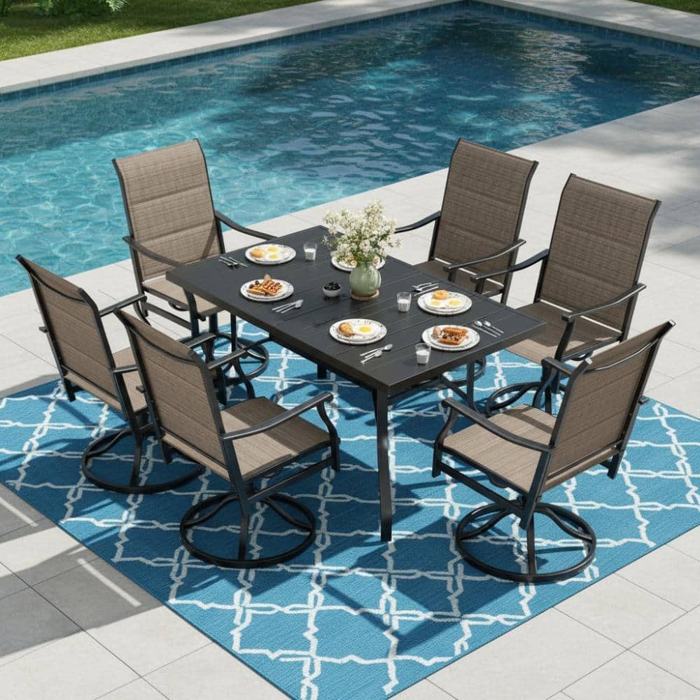 7-Piece Patio Dining Set with 6 Swivel Chairs and Dining Table with Umbrella Hole for Poolside, Backyard price history on PriceWatchPro