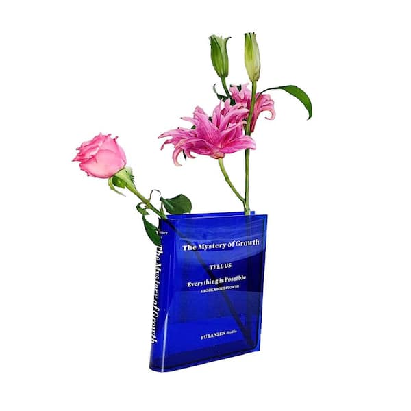 Afoxsos Aesthetic Book Vase for Flowers Room Decor, Decorative Acrylic Vase, Transparent Blue