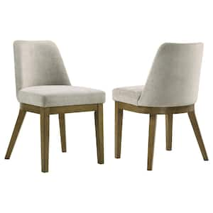 Castlewood Brown Oak and Light Tan Upholstered Solid Back Dining Chair Set of 2 with Tapered Legs