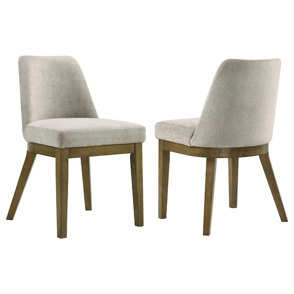 Castlewood Brown Oak and Light Tan Upholstered Solid Back Dining Chair Set of 2 with Tapered Legs