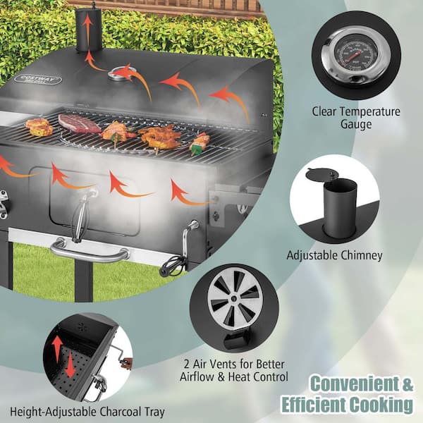Costway Vertical Charcoal Smoker BBQ Barbecue Grill w/ Temperature Gauge  Outdoor Black