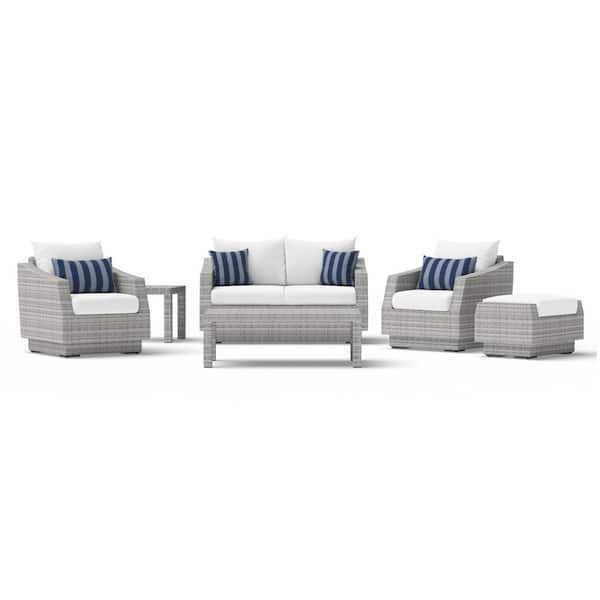 RST BRANDS Cannes 6-Piece Wicker Patio Conversation Set with Sunbrella Centered Ink Cushions