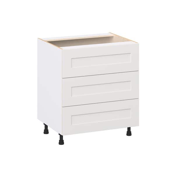 J COLLECTION Roseland 30 in. W x 24 in. D x 34.5 in. H Assembled Shaker Drawer Base Kitchen Cabinet in Warm White with 3 Drawers