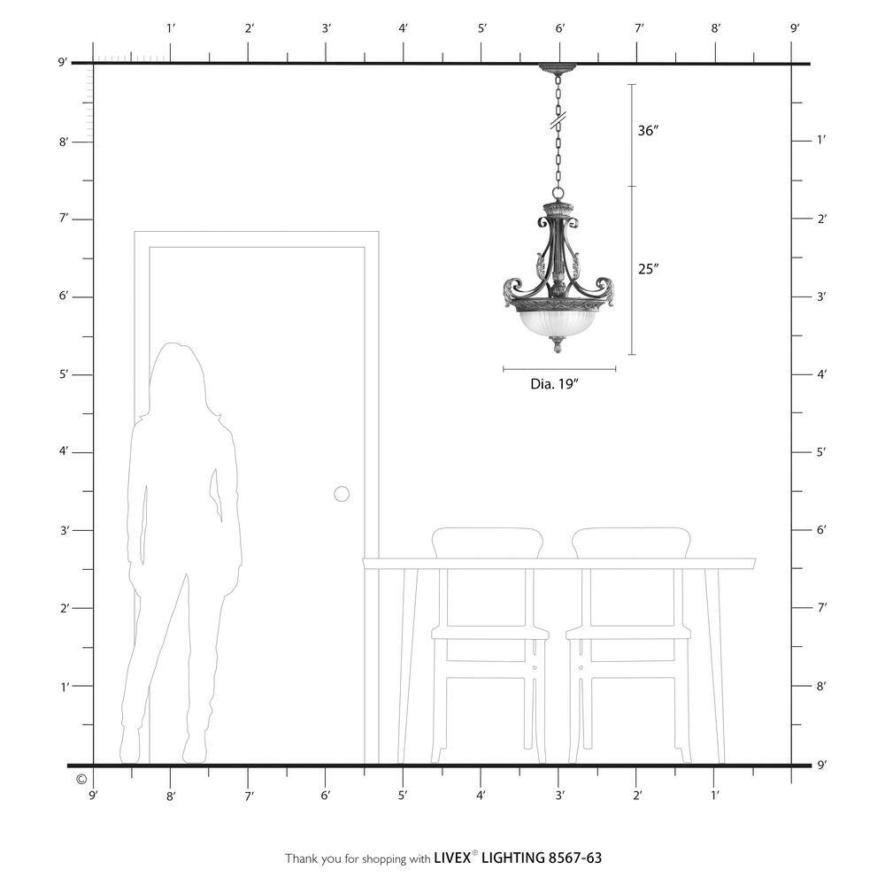 Villa Verona 3-Light Bronze and Glass Pendant