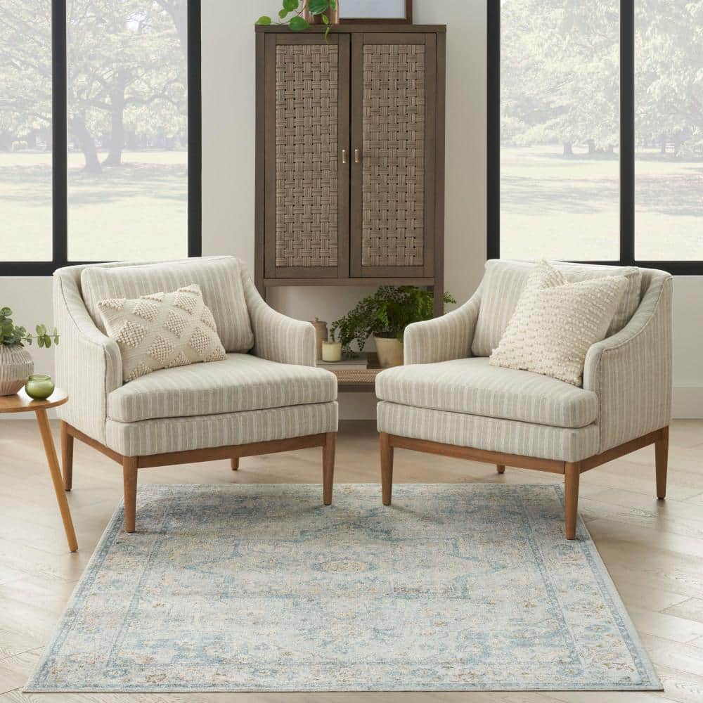 Light Blue Medallion Flatweave Washable Synthetic Area Rug