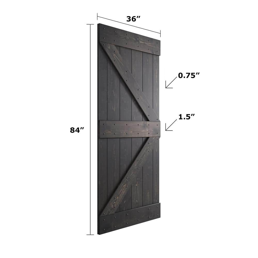 Ebony 36" x 84" Knotty Pine Wood Sliding Barn Door with Metal Hardware Kit