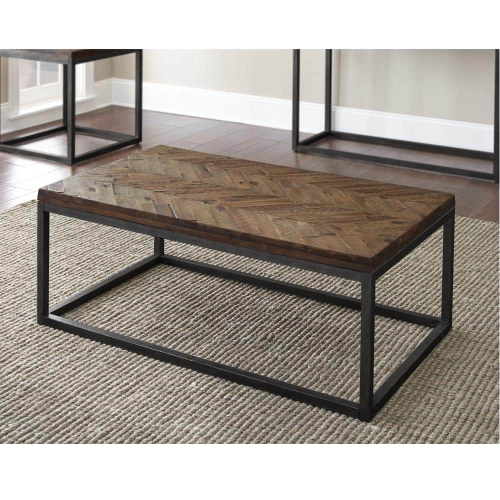 Lorenza Medium Brown Acacia Wood and Steel Rectangular Coffee Table