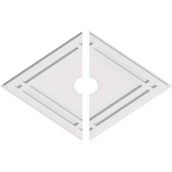 Ekena Millwork 30 in. W x 20 in. H x 3 in. ID x 1 in. P Diamond Architectural Grade PVC Contemporary Ceiling Medallion (2-Piece)