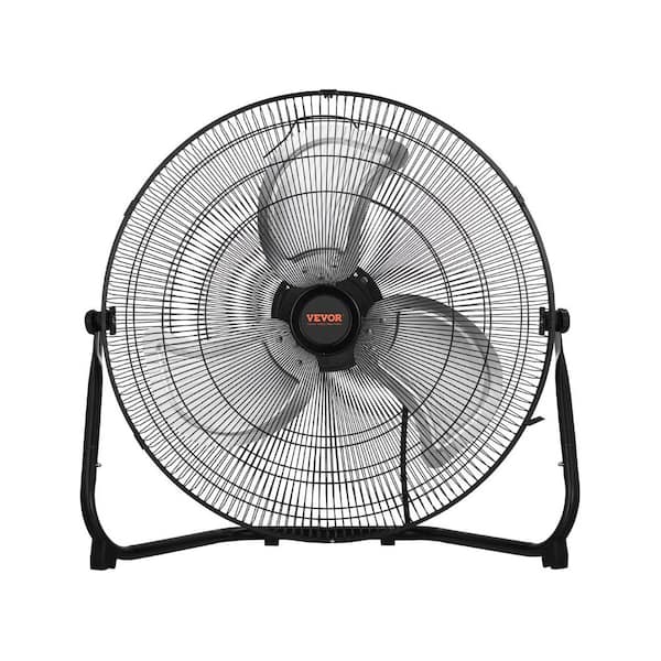 Floor Fan 3-Speeds High Velocity Heavy Duty 20 in. Fan 4800 CFM Adjustable Tilt 21.33 ft. /sec Airflow Large Fan Black