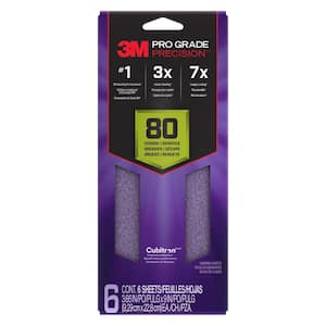 Pro Grade Precision 3 2/3 in. x 9 in. Coarse 80 Grit Faster Sanding Sheets with No-Slip Grip Backing (6-Pack)