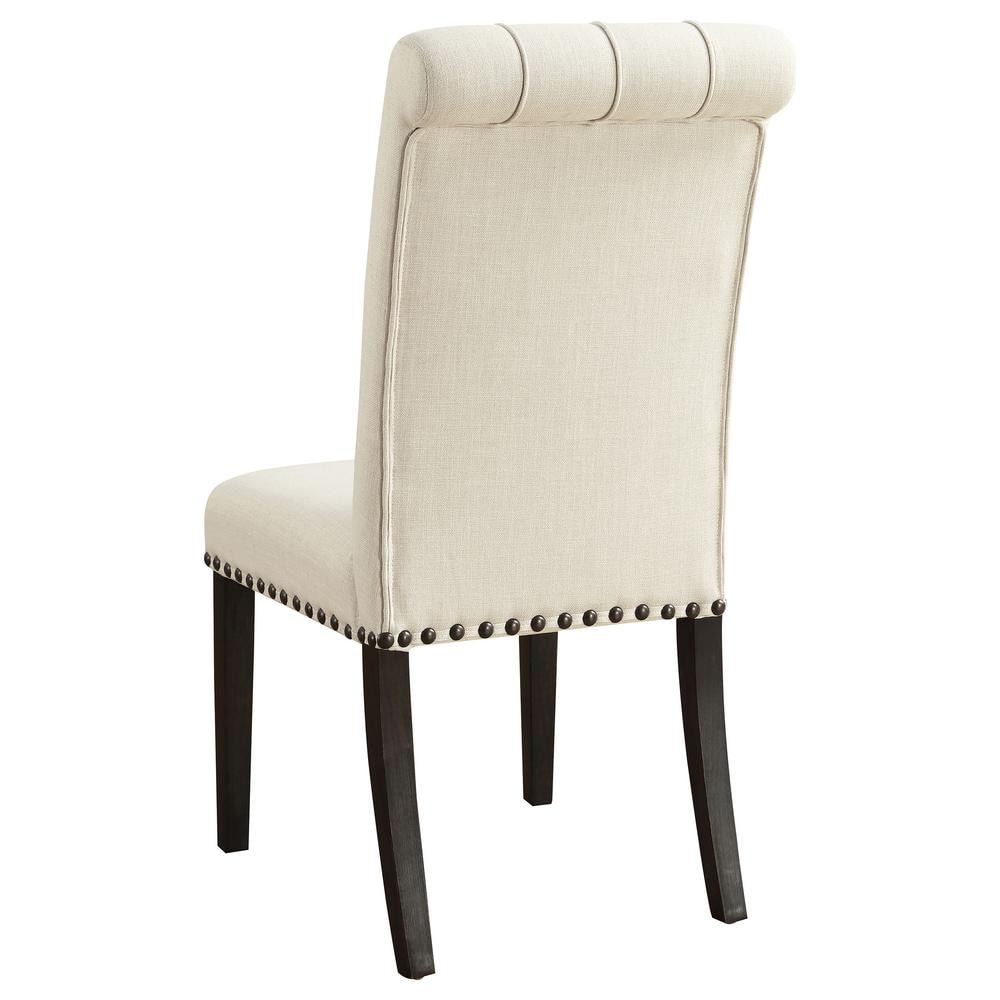 High-Back Beige Linen Upholstered Side Chair with Tufted Detail