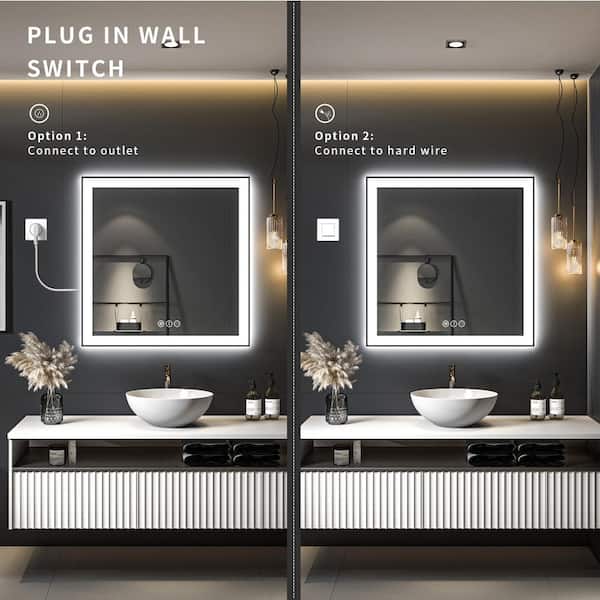 Apmir 36 in. W x 36 in. H Rectangular Space Aluminum Framed Dual Lights  Anti-Fog Wall Bathroom Vanity Mirror in Tempered Glass L001B9090 The Home  Depot