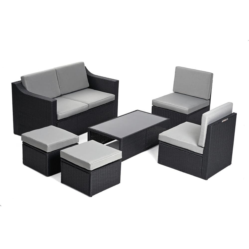 ChillPavilion 6-Piece Wicker Patio Conversation Set with Gray Cushions ...