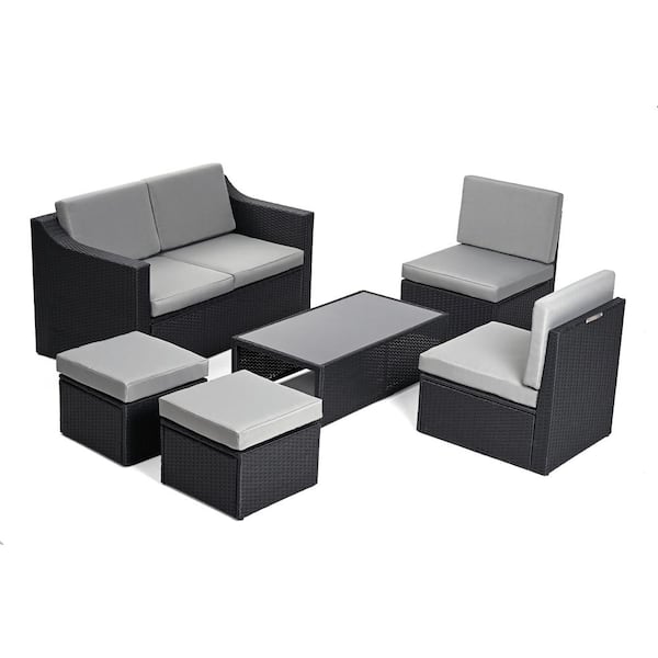 Chillpavilion 6-piece Wicker Patio Conversation Set With Gray Cushions 