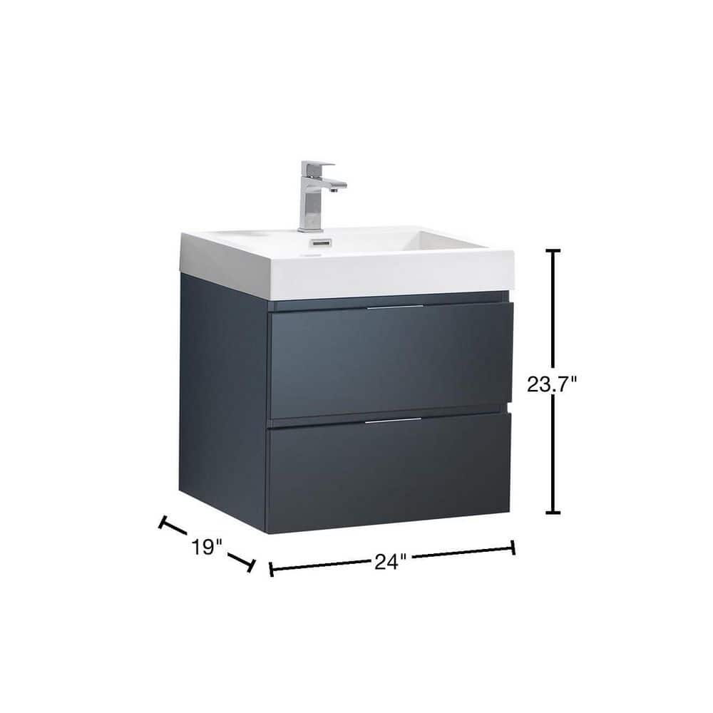 Valencia 24" Glossy Gray Wall Mount Vanity with Acrylic Sink