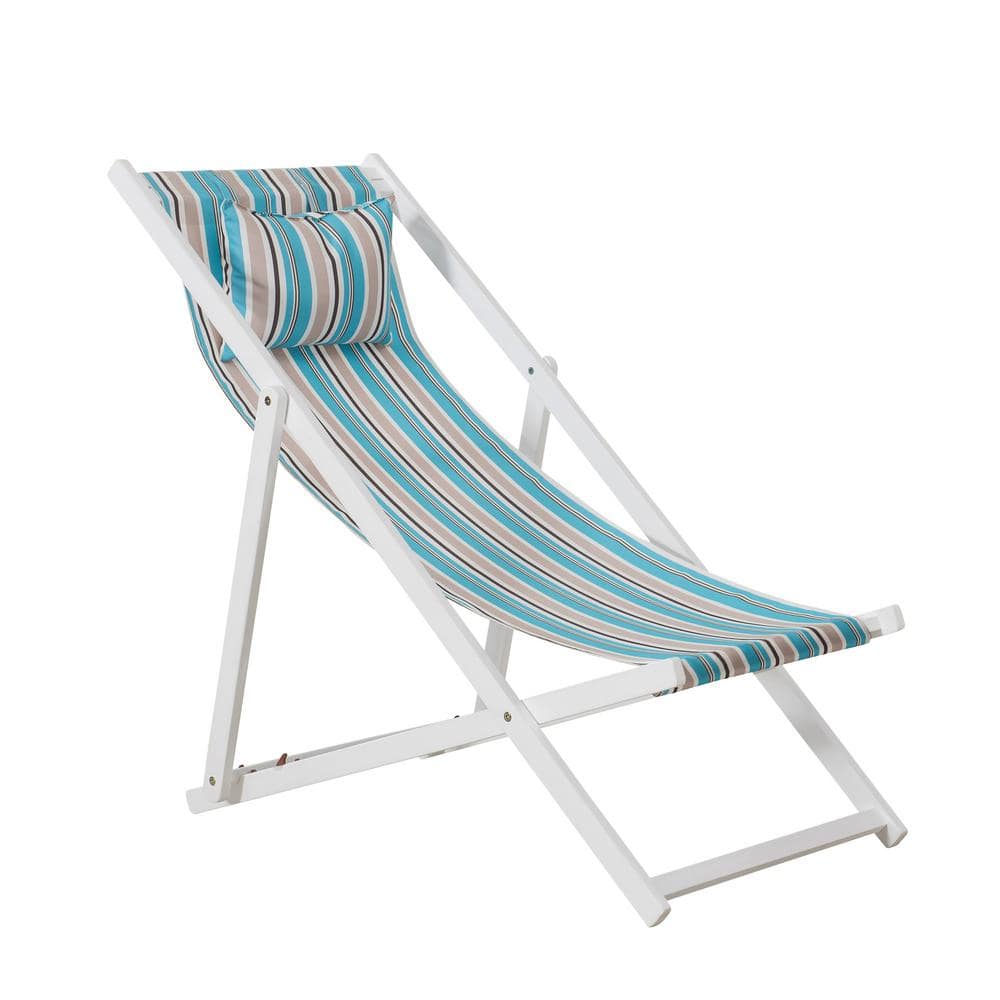Sunjoy Balina White Wood Sling Folding Beach Chair With Cushioned Headrest 110207017 The Home Depot