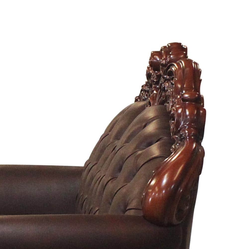 Vendome Cherry Tufted Leather Loveseat with Pillows
