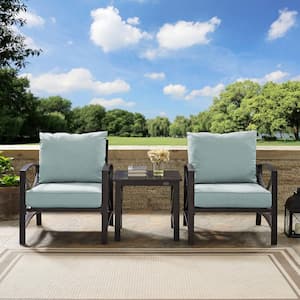 Kaplan 3-Piece Metal Outdoor Seating Set with Mist Cushions - 2 Chairs, Side Table