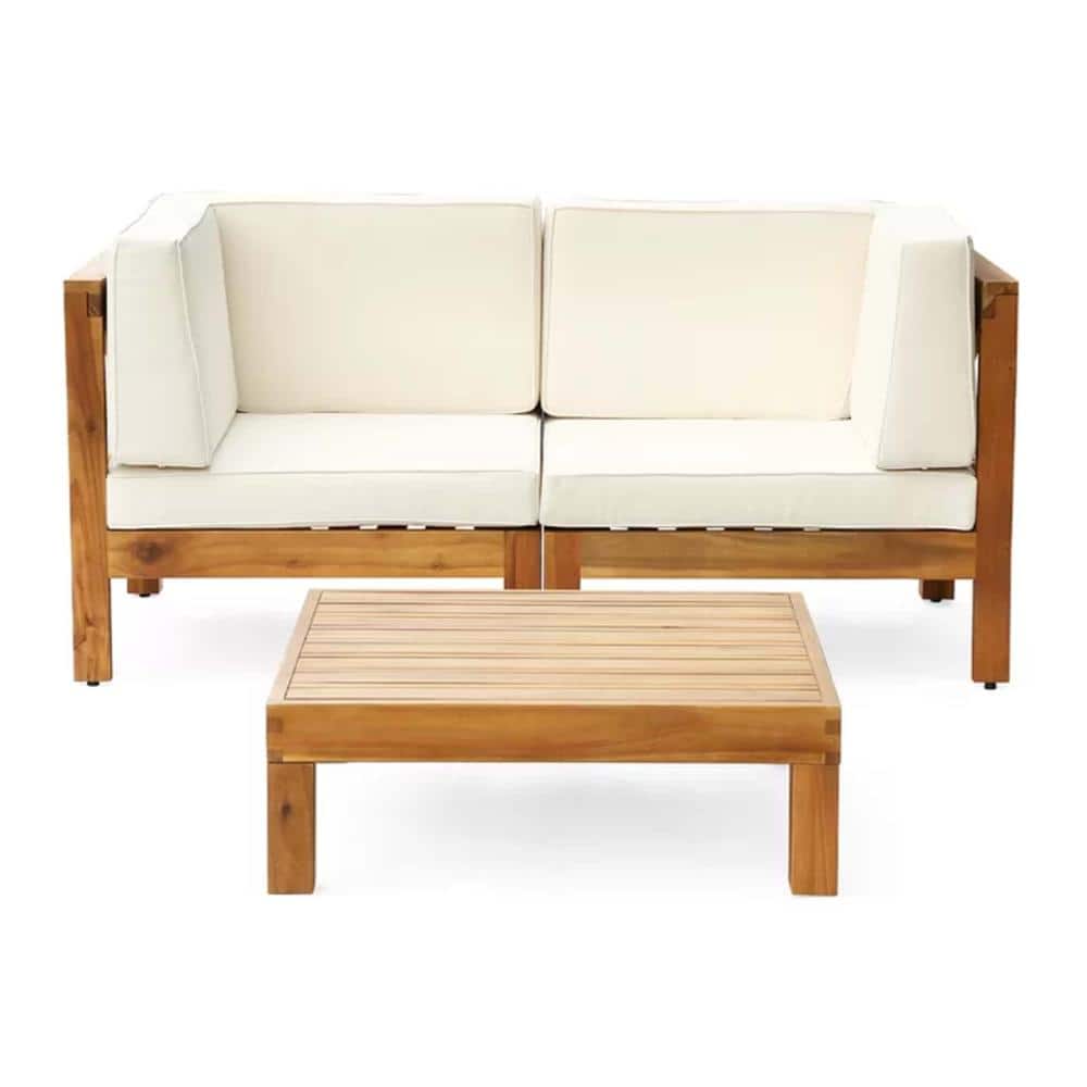 Teak 2-Seater Sectional Sofa Set with Coffee Table, Beige Cushion price history on PriceWatchPro
