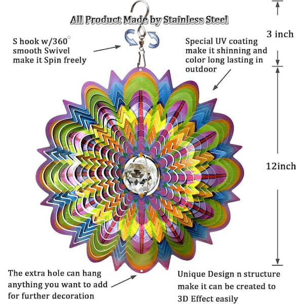 Wind Spinner with Crystal ball Bloosom 3D Stainless Steel
