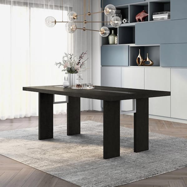 Furniture of America Quincie Contemporary Black Wood 76 in. 4 Legs Dining Table (Seats 8)