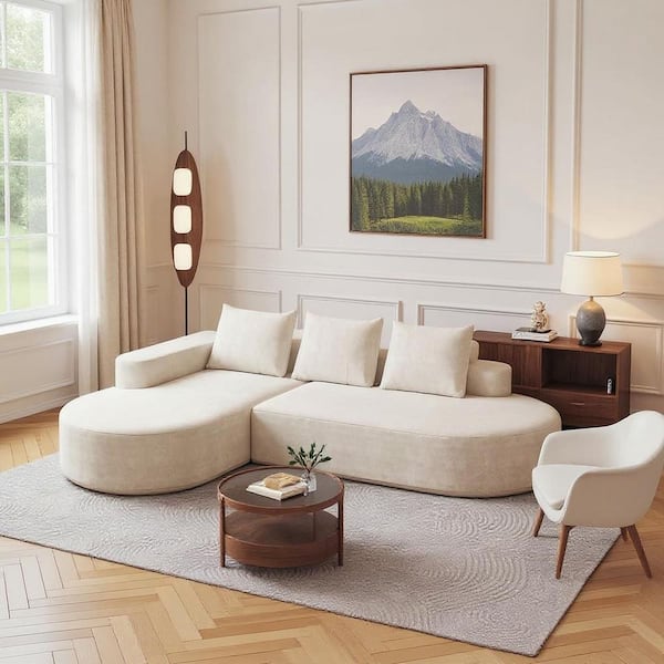 SSOCZY 108 in. Rounded Arm Modern 3-Seat Chenille L-Shape Sectional Sofa in. Butter Beige
